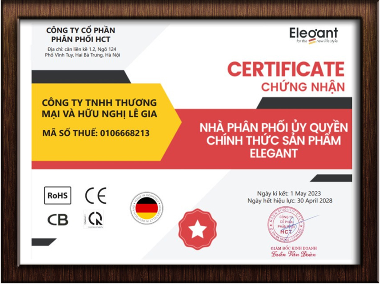 Giấy chứng nhận đại lý của Elegant